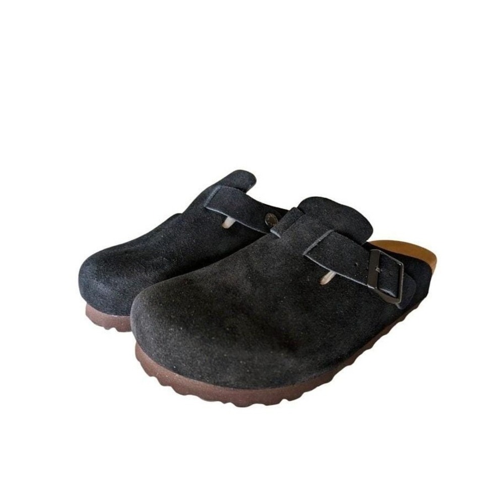 Birkenstock Boston BS Black Suede Soft Footbed Clogs Mules Narrow Fit 38 NIB